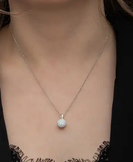 Gümüş Beyaz Kristal Taşlı Kadın Kolye