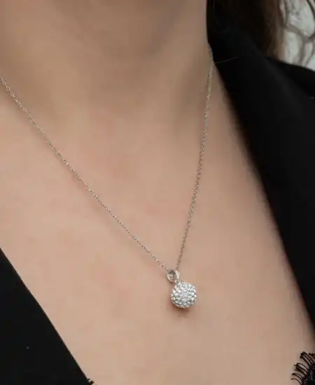 Gümüş Beyaz Kristal Taşlı Kadın Kolye