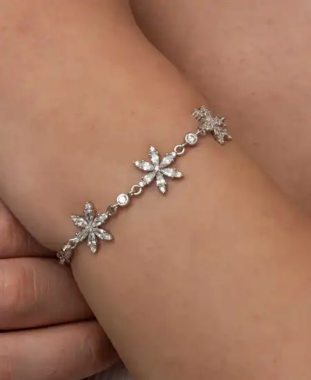 Gümüş Beyaz Lotus Çiçeği Kadın Bileklik