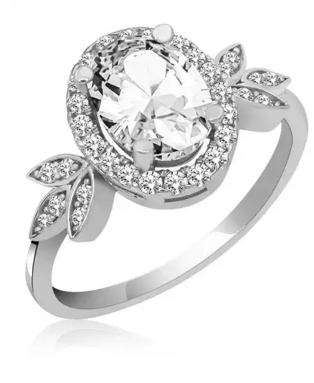 Gümüş Beyaz Oval Taşlı Kadın Yüzük