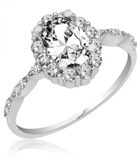 Gümüş Beyaz Oval Taşlı Kadın Yüzük