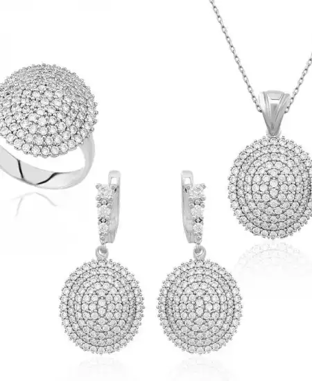 Gümüş Beyaz Taşlı Bayan Set