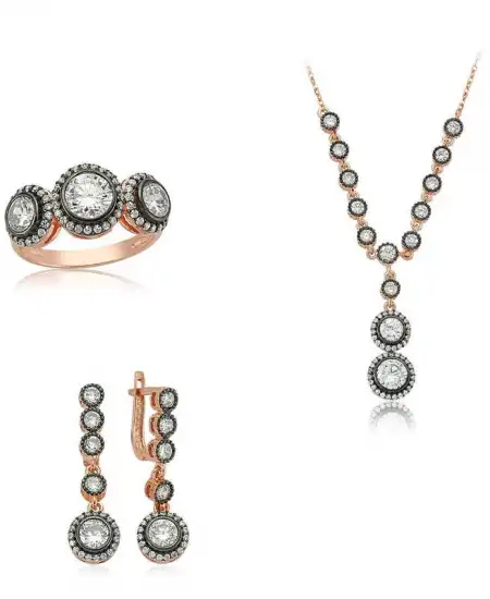 Gümüş Beyaz Taşlı Bayan Set