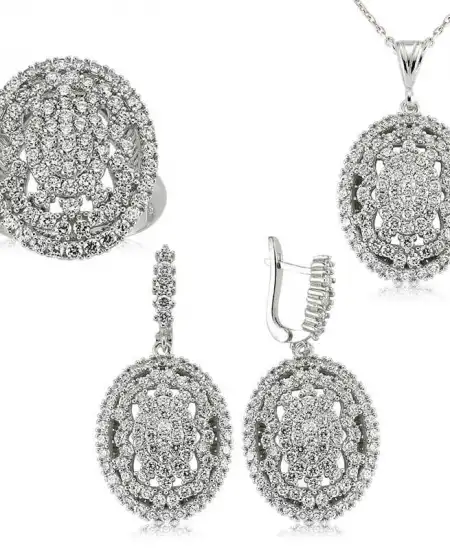Gümüş Beyaz Taşlı Bayan Set