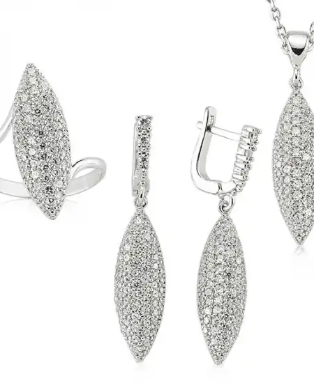 Gümüş Beyaz Taşlı Bayan Set