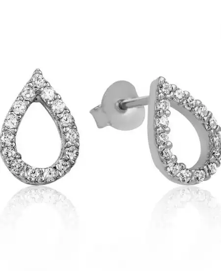 Gümüş Beyaz Taşlı Damla Çivili Küpe