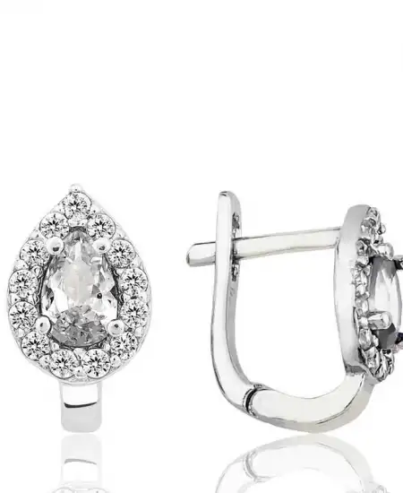 Gümüş Beyaz Taşlı Damla J Kadın Küpe