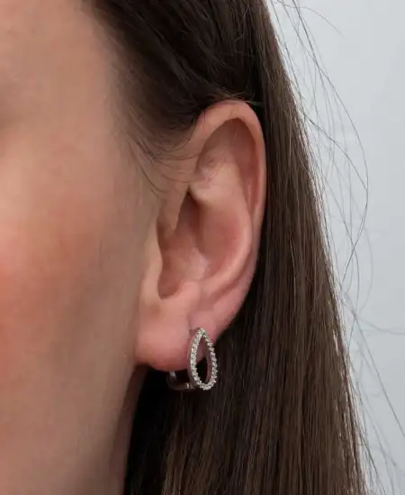 Gümüş Beyaz Taşlı Damla  Kadın Küpe