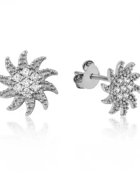 Gümüş Beyaz Taşlı Güneş Çivili Küpe