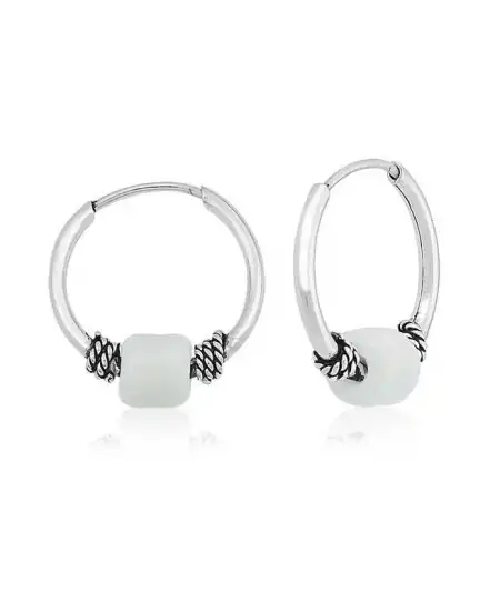 Gümüş Beyaz Taşlı Halka Küpe