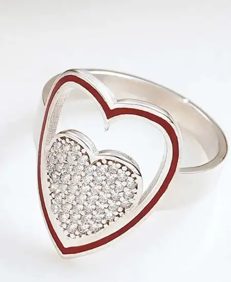 Gümüş Beyaz Taşlı Kalpli Kadın Yüzük