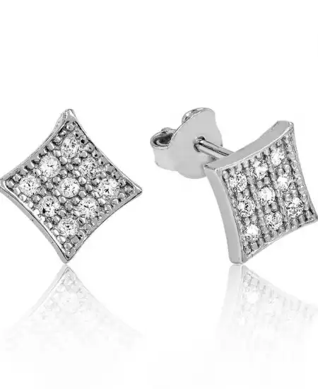 Gümüş Beyaz Taşlı Kare Çivili Küpe