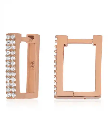 Gümüş Beyaz Taşlı Kare Küpe