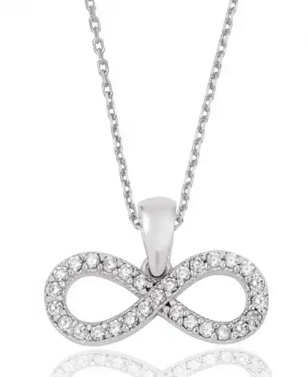 Gümüş Beyaz Taşlı Sonsuzluk Bayan Kolye