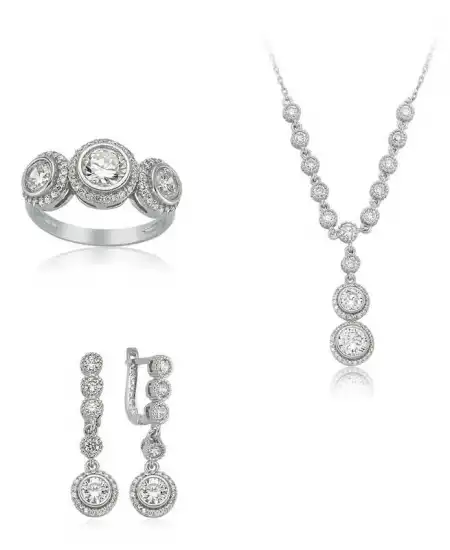 Gümüş Beyaz Taşlı Su Yolu Bayan Set