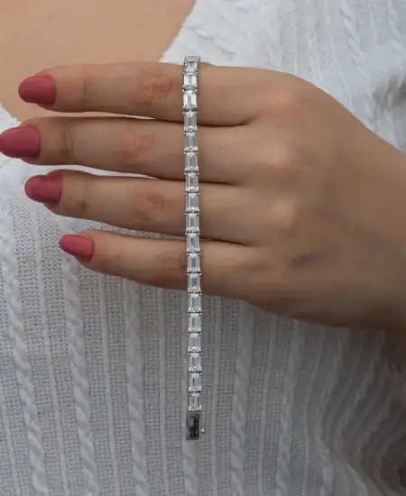 Gümüş Beyaz Taşlı Su Yolu Kadın Set