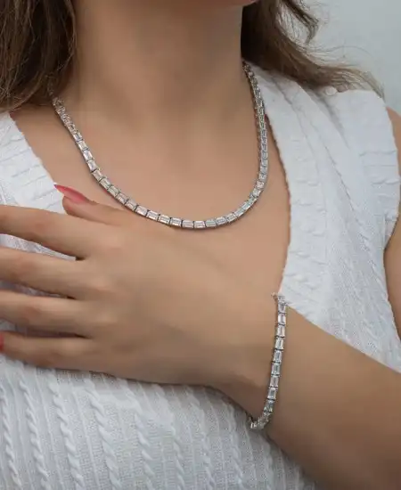 Gümüş Beyaz Taşlı Su Yolu Kadın Set