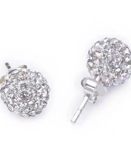 Gümüş Beyaz Taşlı Top Çivili Küpe