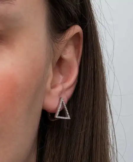 Gümüş Beyaz Taşlı Üçgen Küpe