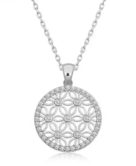 Gümüş Beyaz Taşlı Yaşam Çiçeği Kadın Kolye