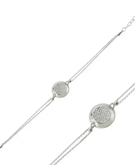 Gümüş Beyaz Taşlı Yuvarlak Bayan Bileklik