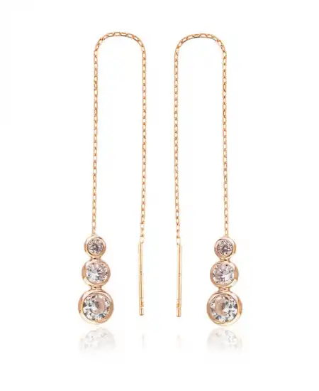 Gümüş Beyaz Taşlı Zincirli Küpe