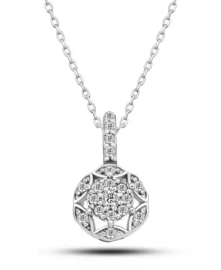 Gümüş Beyaz Zirkon Taşlı Çiçek Kadın Kolye