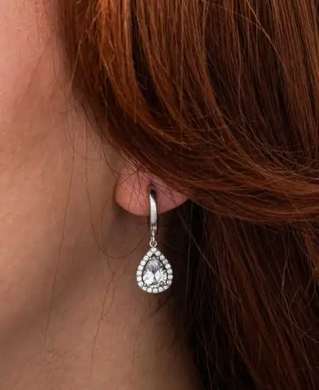 Gümüş Beyaz Zirkon Taşlı Damla Kadın Set