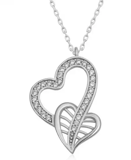 Gümüş Birleşmiş Kalpler Kadın Kolye