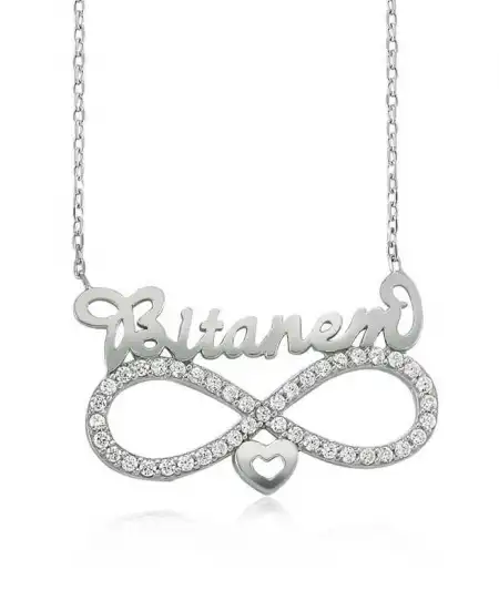Gümüş Bitanem Yazılı Sonsuzluk Bayan Kolye