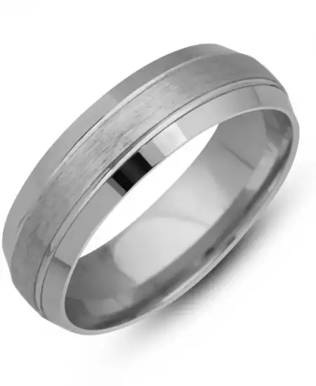 Gümüş Bombeli Çizgi Desenli Rodyum Alyans