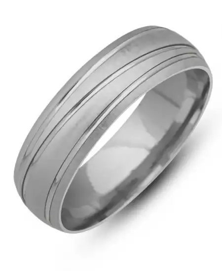 Gümüş Bombeli Çizgi Desenli Rodyum Alyans