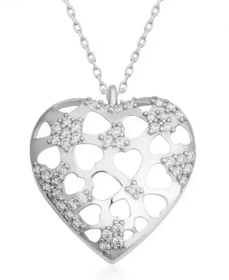 Gümüş Bombeli Kalp Kadın Kolye