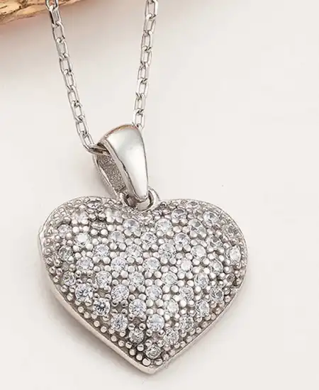 Gümüş Bombeli Kalp Kadın Kolye