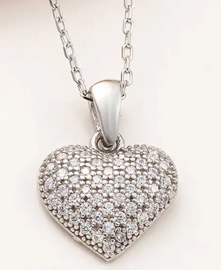 Gümüş Bombeli Kalp Kadın Kolye