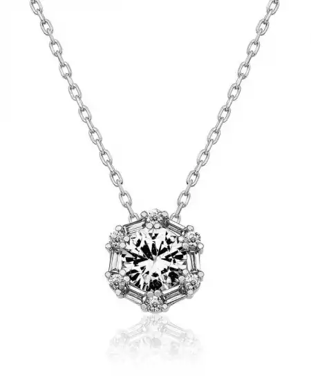 Gümüş Buz Beyazı Baget Taşlı Bayan Kolye