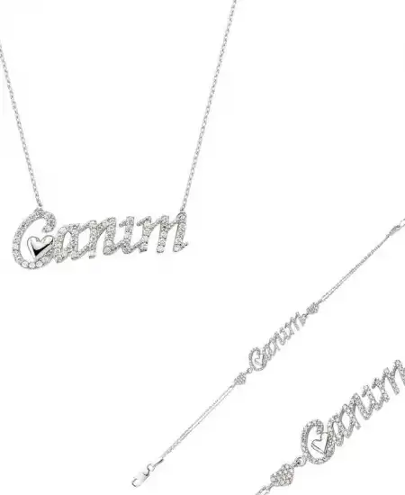 Gümüş Canım Yazılı Kalp Bayan Set