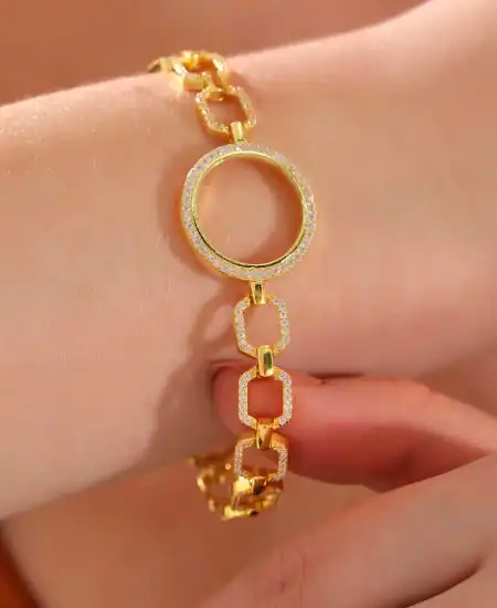 Gümüş Çeyrek Takılabilen Altın Kaplama Kadın Bileklik