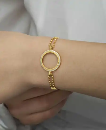 Gümüş Çeyrek Takılabilen Altın Kaplama Kadın Bileklik