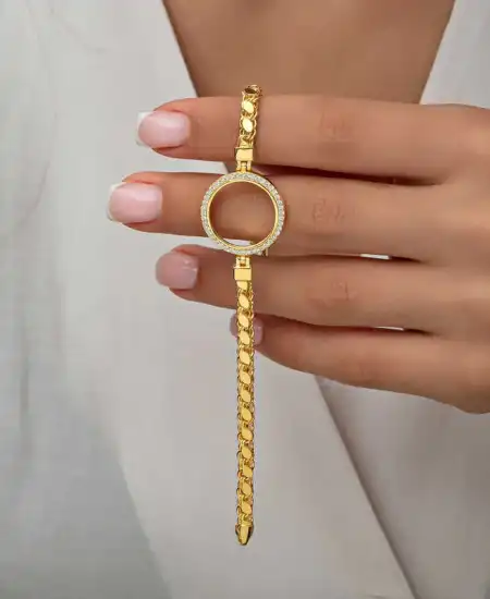 Gümüş Çeyrek Takılabilen Altın Kaplama Kadın Bileklik