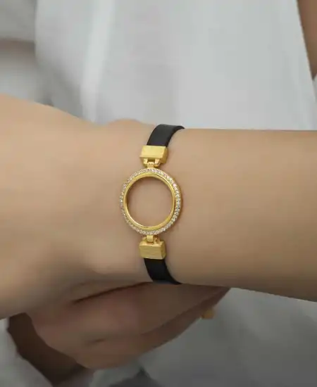 Gümüş Çeyrek Takılabilen Altın Kaplama Kadın Bileklik