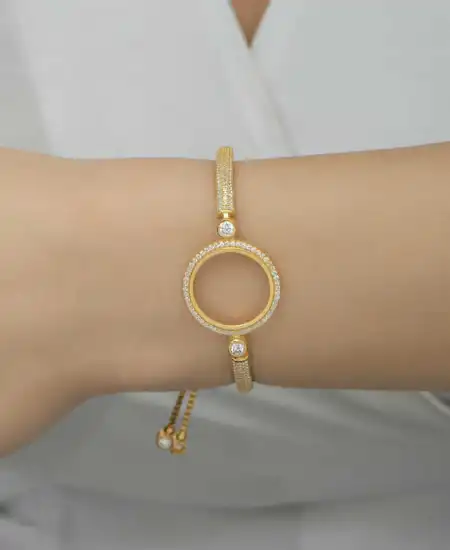 Gümüş Çeyrek Takılabilen Altın Kaplama Kadın Bileklik
