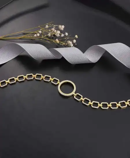 Gümüş Çeyrek Takılabilen Altın Kaplama Kadın Bileklik