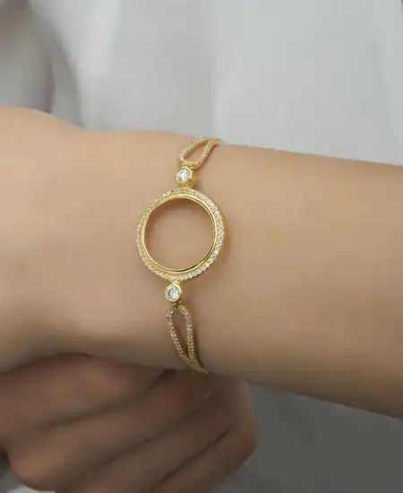 Gümüş Çeyrek Takılabilen Altın Kaplama Kadın Bileklik