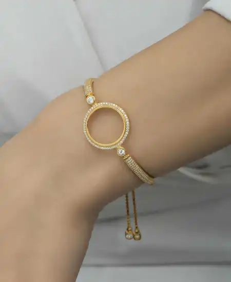 Gümüş Çeyrek Takılabilen Altın Kaplama Kadın Bileklik