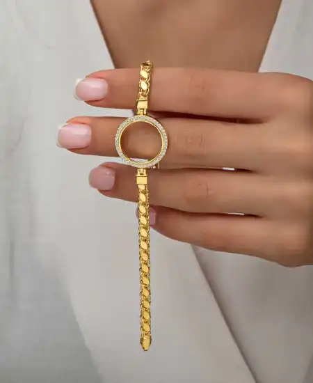 Gümüş Çeyrek Takılabilen Altın Kaplama Kadın Bileklik