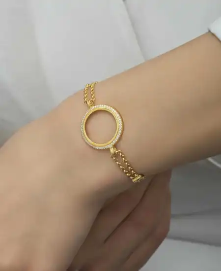 Gümüş Çeyrek Takılabilen Altın Kaplama Kadın Bileklik