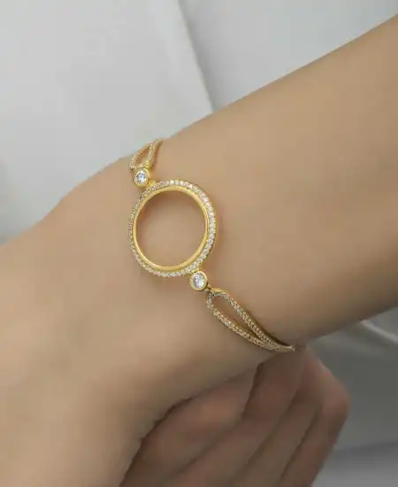 Gümüş Çeyrek Takılabilen Altın Kaplama Kadın Bileklik