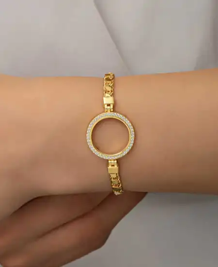 Gümüş Çeyrek Takılabilen Altın Kaplama Kadın Bileklik