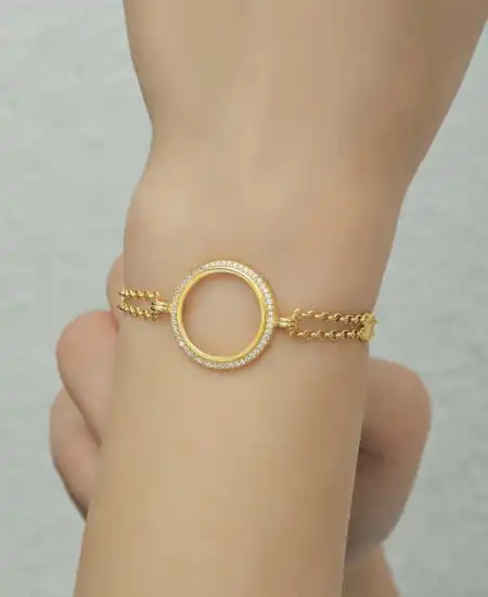 Gümüş Çeyrek Takılabilen Altın Kaplama Kadın Bileklik